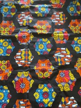 Bold Hexagon Mosaic Vibrant Multicolor Poly/Cotton Print Fabric